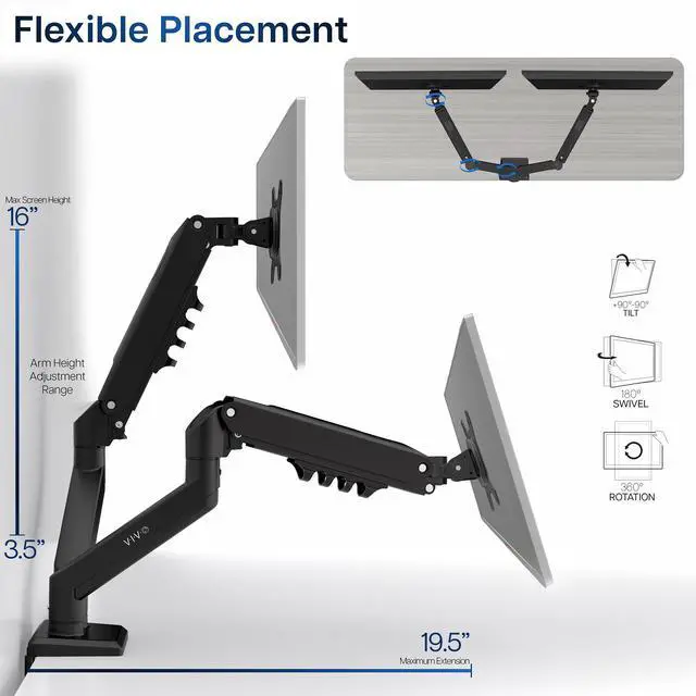 Alt view image 6 of 8 - VIVO Black Articulating Dual Tension Spring Arm Clamp-on Desk Mount Stand | Fits 2 Monitors 17" to 27" (STAND-V102O)