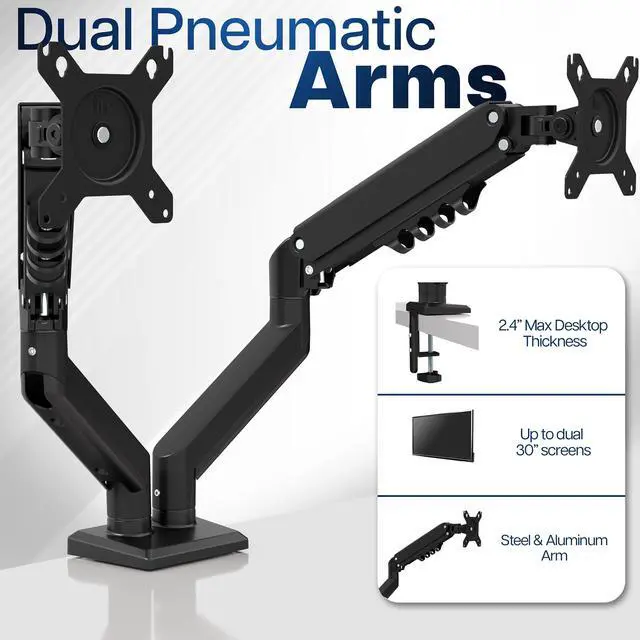 Alt view image 3 of 8 - VIVO Black Articulating Dual Tension Spring Arm Clamp-on Desk Mount Stand | Fits 2 Monitors 17" to 27" (STAND-V102O)