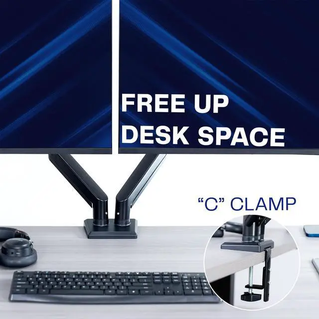 Alt view image 7 of 8 - VIVO Black Articulating Dual Tension Spring Arm Clamp-on Desk Mount Stand | Fits 2 Monitors 17" to 27" (STAND-V102O)