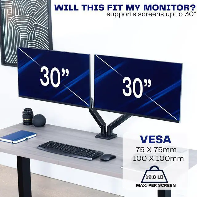 Alt view image 5 of 8 - VIVO Black Articulating Dual Tension Spring Arm Clamp-on Desk Mount Stand | Fits 2 Monitors 17" to 27" (STAND-V102O)