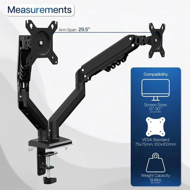 Alt view image 4 of 8 - VIVO Black Articulating Dual Tension Spring Arm Clamp-on Desk Mount Stand | Fits 2 Monitors 17" to 27" (STAND-V102O)