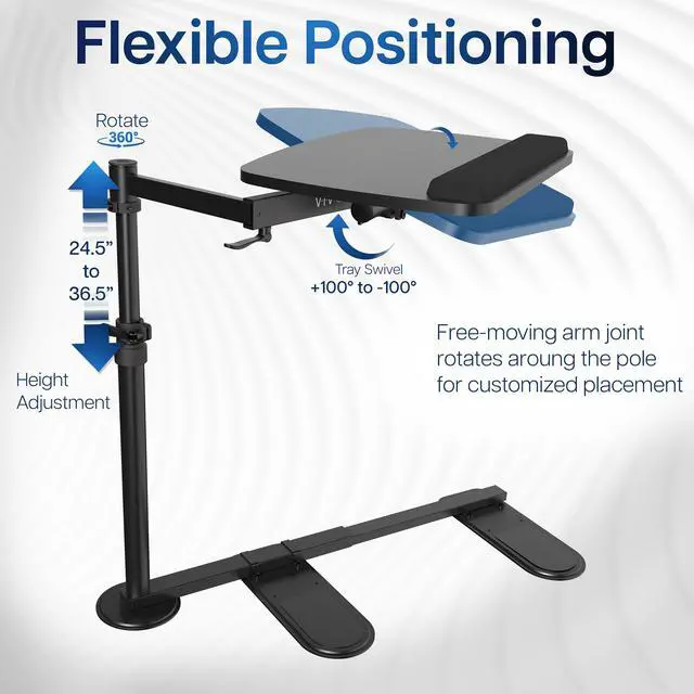 Alt view image 4 of 7 - VIVO Black 20 inch Over Couch Swivel Table, Laptop Desk for Remote Work
