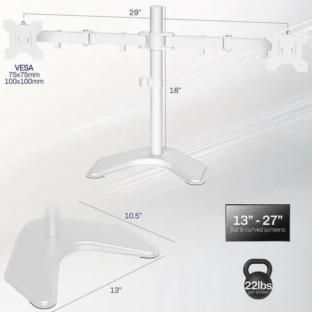 Alt view image 3 of 8 - VIVO White Dual Monitor Desk Stand Mount, Fits Up to 27" Computer Screens