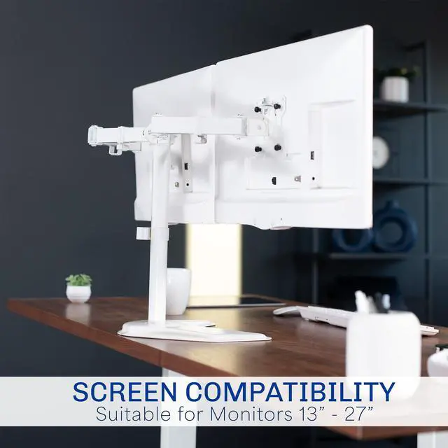 Alt view image 7 of 8 - VIVO White Dual Monitor Desk Stand Mount, Fits Up to 27" Computer Screens