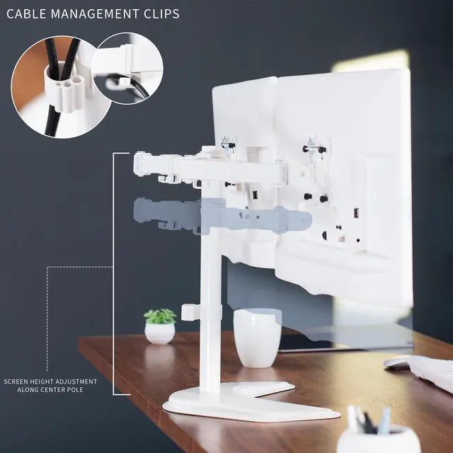 Alt view image 6 of 8 - VIVO White Dual Monitor Desk Stand Mount, Fits Up to 27" Computer Screens