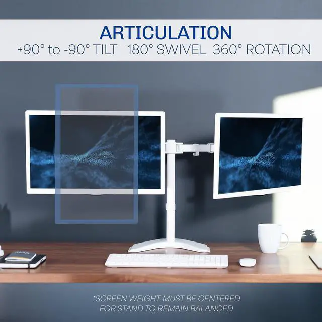 Alt view image 4 of 8 - VIVO White Dual Monitor Desk Stand Mount, Fits Up to 27" Computer Screens