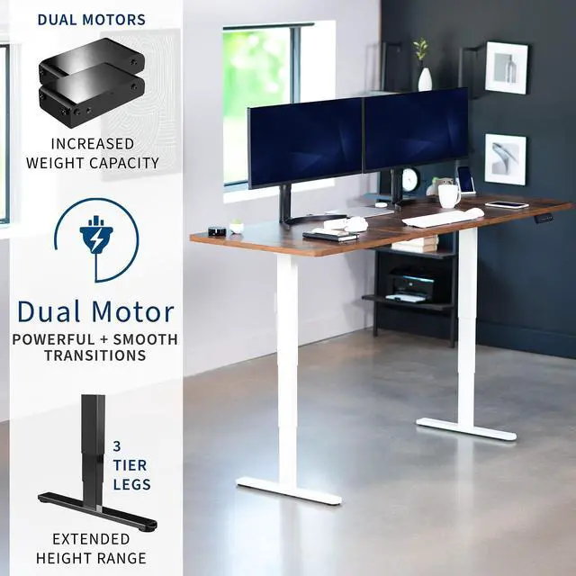 Alt view image 2 of 7 - VIVO Electric 83 x 30 Stand Up Desk Workstation, Vintage Brown Table Top, White Frame