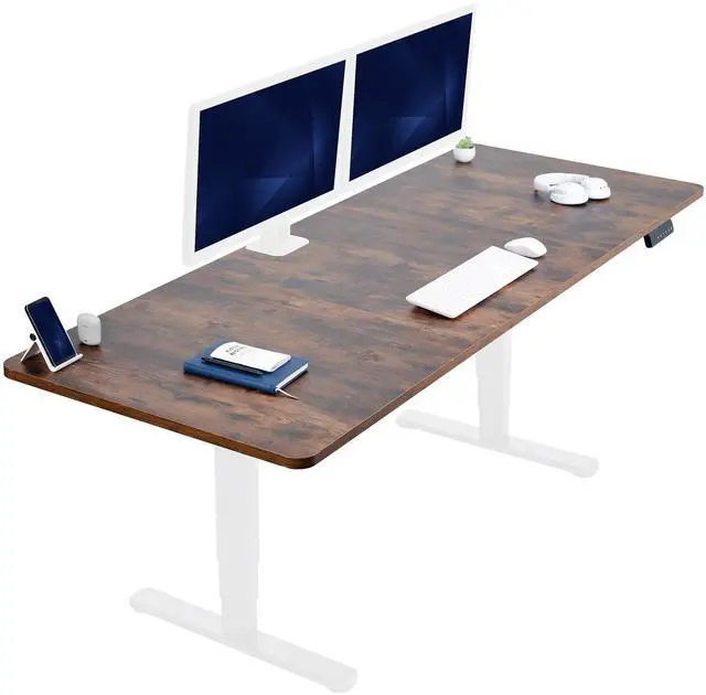 Main image of VIVO Electric 83 x 30 Stand Up Desk Workstation, Vintage Brown Table Top, White Frame