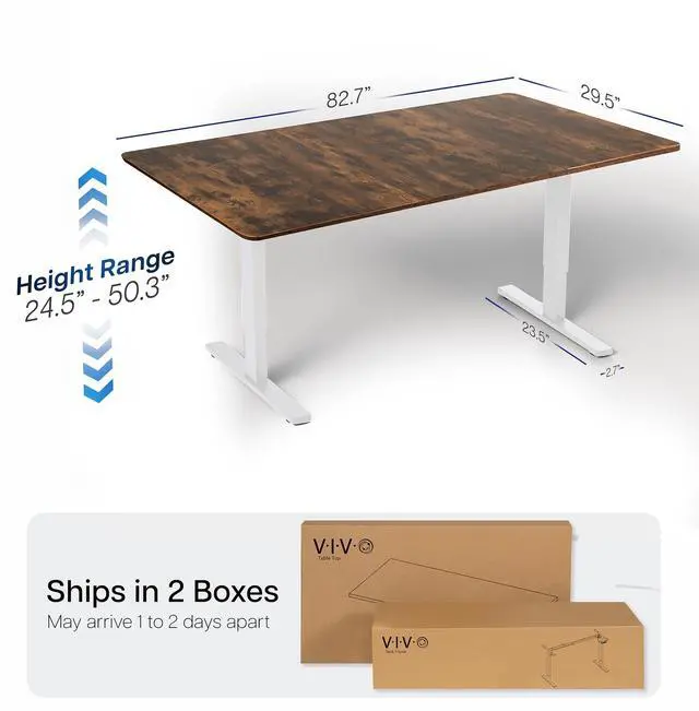 Alt view image 5 of 7 - VIVO Electric 83 x 30 Stand Up Desk Workstation, Vintage Brown Table Top, White Frame