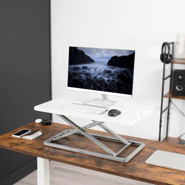 Alt view image 2 of 7 - VIVO White Economy Height Adjustable 29" Standing Desk Desktop Monitor Riser
