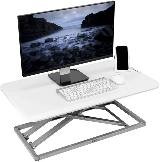 Main image of VIVO White Economy Height Adjustable 29" Standing Desk Desktop Monitor Riser