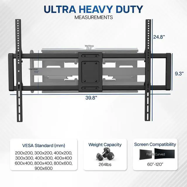 Alt view image 3 of 7 - VIVO Heavy Duty 60" to 120" Large Screen TV Articulating Wall Mount, Full Motion Adjustable Extended Arm, MOUNT-VW120M