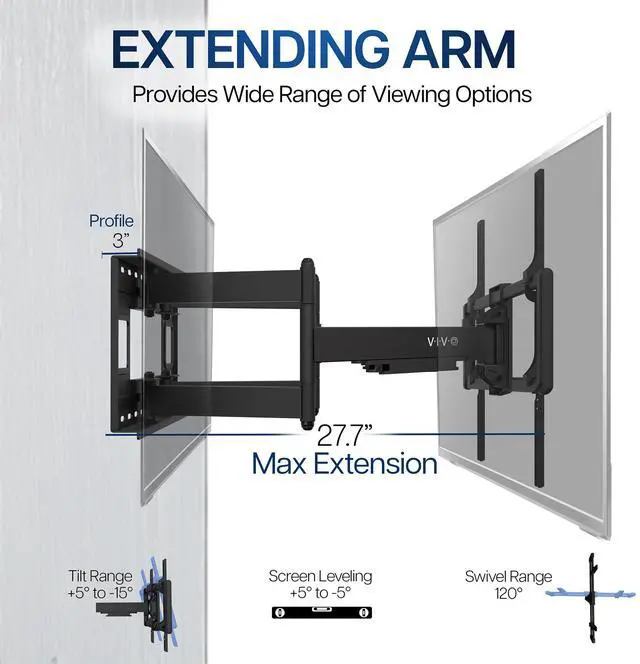 Alt view image 5 of 7 - VIVO Heavy Duty 60" to 120" Large Screen TV Articulating Wall Mount, Full Motion Adjustable Extended Arm, MOUNT-VW120M
