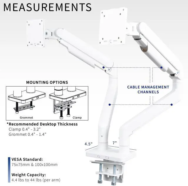 Alt view image 4 of 7 - VIVO Tensions Spring Dual Ultra Wide Monitor Mount, Max 45" Computer Screens