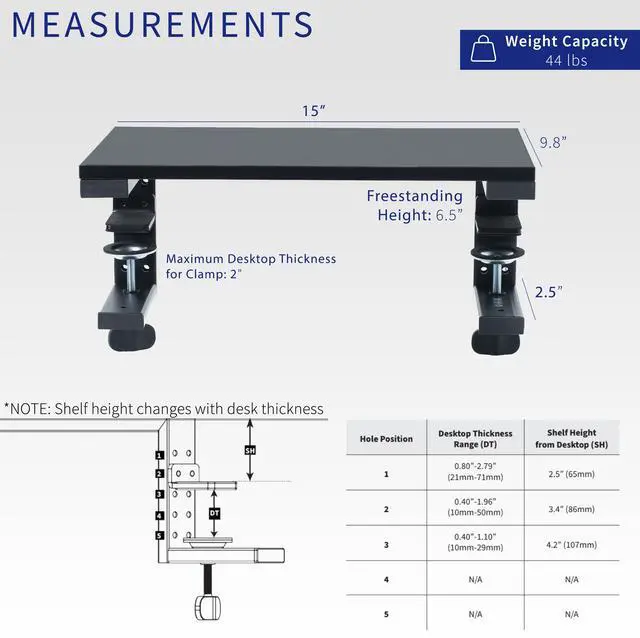 Alt view image 3 of 7 - VIVO Black 15" Clamp-on Desk Extension Shelf for Monitor, Laptop, Printer