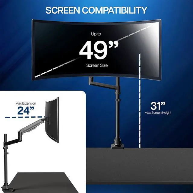 Alt view image 4 of 7 - VIVO Pneumatic Arm Single Ultrawide Monitor Desk Mount for Computer Screens to 49"