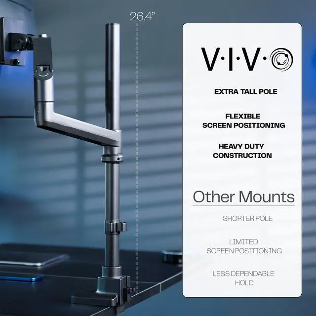 Alt view image 3 of 7 - VIVO Pneumatic Arm Single Ultrawide Monitor Desk Mount for Computer Screens to 49"