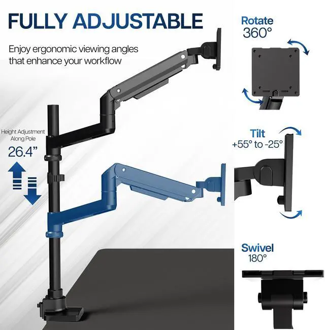 Alt view image 5 of 7 - VIVO Pneumatic Arm Single Ultrawide Monitor Desk Mount for Computer Screens to 49"