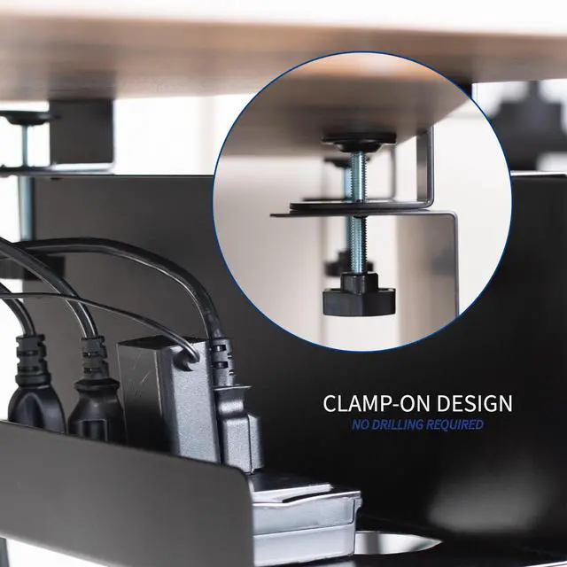 Alt view image 6 of 7 - VIVO Black 17 inch Clamp-on Cable Management Power Strip Trays - 2 Pack