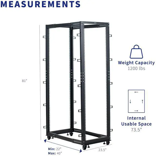 Alt view image 5 of 7 - VIVO 42U Open Frame Adjustable Server Rack, 4 Post Mobile Data Holder