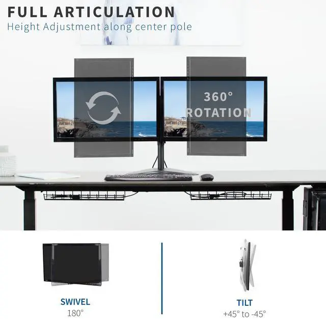 Alt view image 4 of 8 - VIVO Full Motion Dual Monitor Free-Standing Desk Stand VESA Mount Double Joints | Holds 13" to 30" Screens (STAND-V102F)