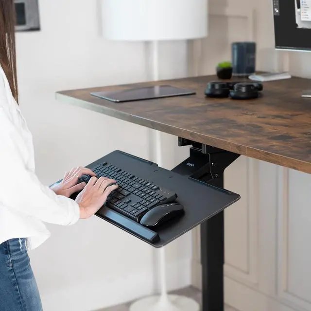 Alt view image 2 of 7 - VIVO Adjustable Keyboard Mouse Tray Deluxe Rolling Track Under Table Desk Mount
