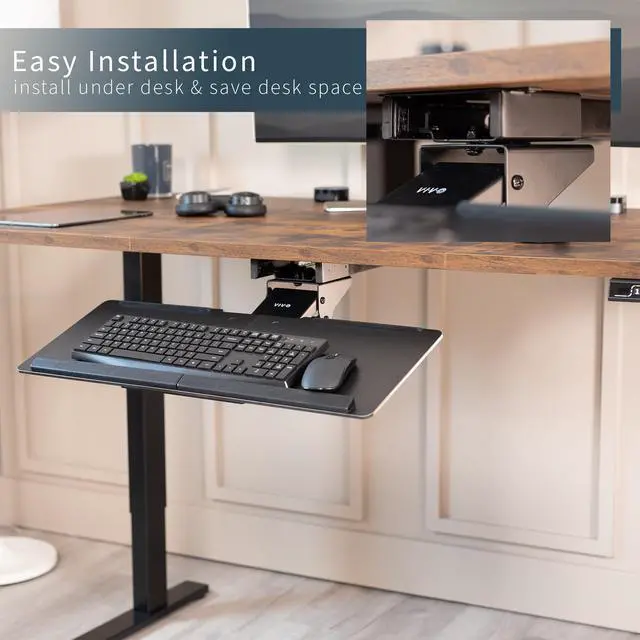 Alt view image 7 of 7 - VIVO Adjustable Keyboard Mouse Tray Deluxe Rolling Track Under Table Desk Mount
