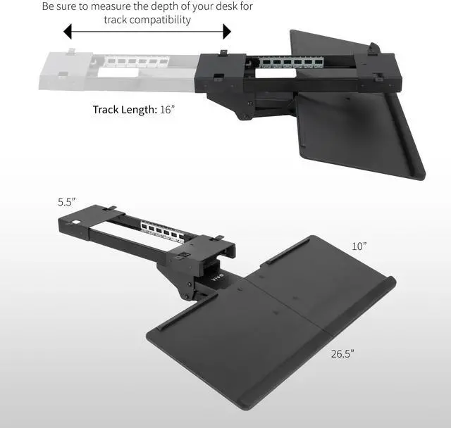 Alt view image 3 of 7 - VIVO Adjustable Keyboard Mouse Tray Deluxe Rolling Track Under Table Desk Mount