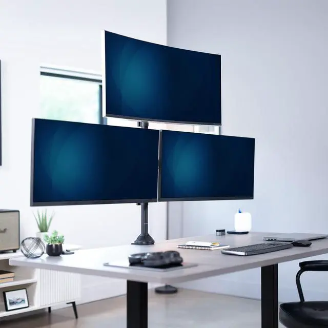 Alt view image 2 of 7 - VIVO Telescoping Extra Tall Triple Ultrawide Monitor Desk Mount, STAND-TS3CT