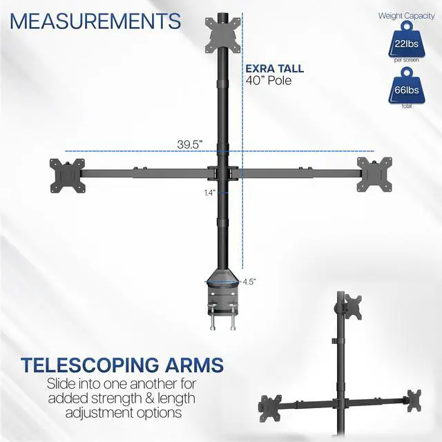 Alt view image 3 of 7 - VIVO Telescoping Extra Tall Triple Ultrawide Monitor Desk Mount, STAND-TS3CT