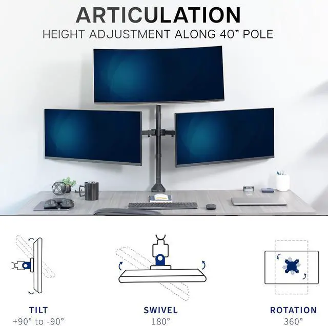 Alt view image 5 of 7 - VIVO Telescoping Extra Tall Triple Ultrawide Monitor Desk Mount, STAND-TS3CT