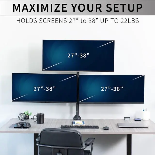 Alt view image 7 of 7 - VIVO Telescoping Extra Tall Triple Ultrawide Monitor Desk Mount, STAND-TS3CT