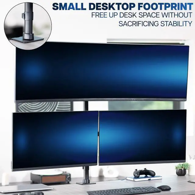 Alt view image 7 of 7 - VIVO Triple Computer Monitor Desk Mount, 1 Ultrawide up to 49", 2 Standard Screens up to 27", Black, STAND-V103T