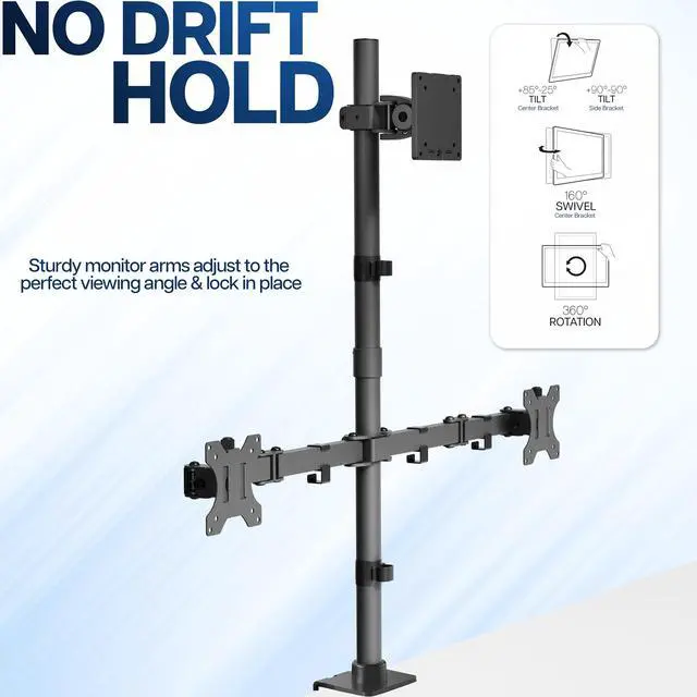 Alt view image 5 of 7 - VIVO Triple Computer Monitor Desk Mount, 1 Ultrawide up to 49", 2 Standard Screens up to 27", Black, STAND-V103T