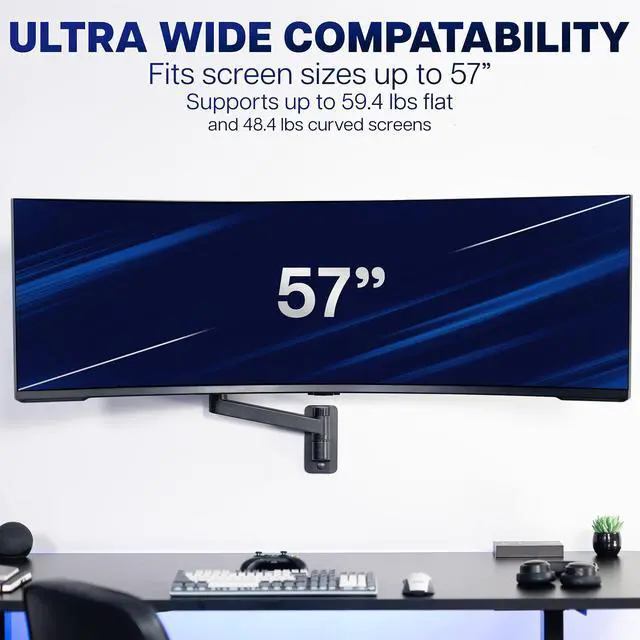 Alt view image 5 of 7 - VIVO Tension Arm Ultrawide Monitor Wall Mount, Fits Screens up to 57"
