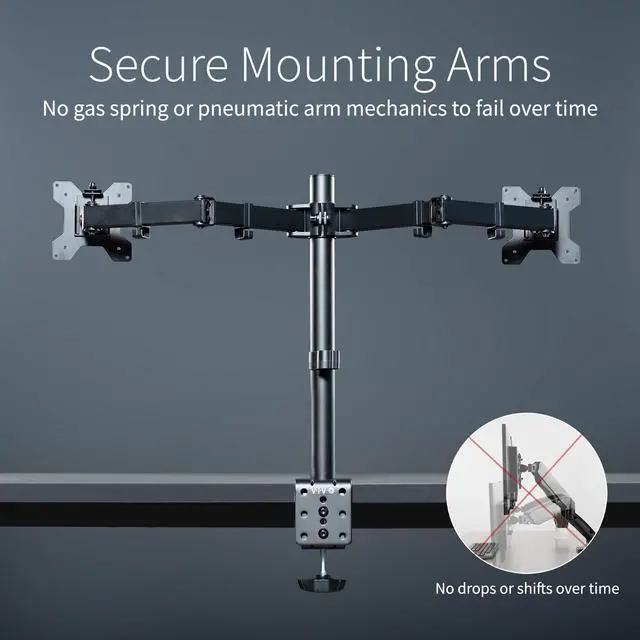 Alt view image 7 of 7 - VIVO Black Dual LCD Monitor Desk Mount Stand, Heavy Duty Fully Adjustable, Fits 2 Screens up to 30" (STAND-V002)