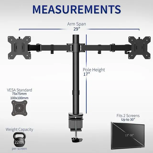 Alt view image 4 of 7 - VIVO Black Dual LCD Monitor Desk Mount Stand, Heavy Duty Fully Adjustable, Fits 2 Screens up to 30" (STAND-V002)