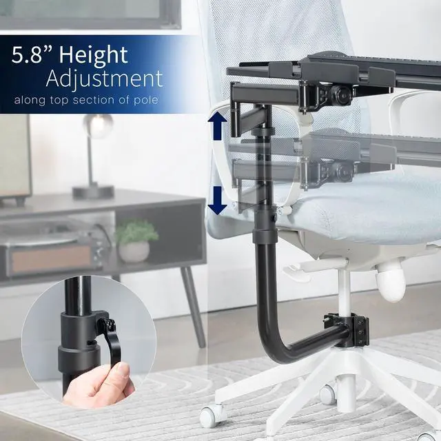 Alt view image 4 of 7 - VIVO Office Chair Mounted 26 x 12 inch Full Motion Keyboard and Mouse Tray, (MOUNT-KB18CP)