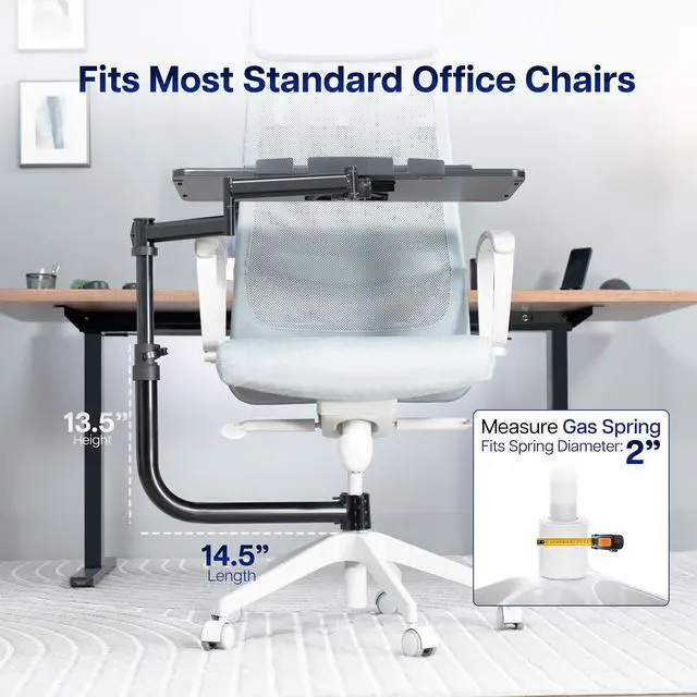 Alt view image 5 of 7 - VIVO Office Chair Mounted 26 x 12 inch Full Motion Keyboard and Mouse Tray, (MOUNT-KB18CP)