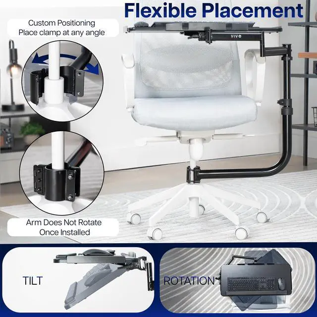 Alt view image 6 of 7 - VIVO Office Chair Mounted 26 x 12 inch Full Motion Keyboard and Mouse Tray, (MOUNT-KB18CP)
