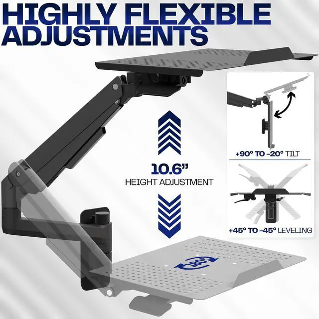 Alt view image 3 of 7 - VIVO Black Pneumatic Wall Mounted Laptop Tray, (MOUNT-KB35L)