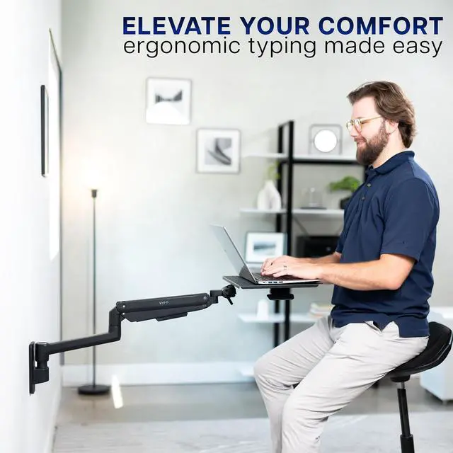 Alt view image 4 of 7 - VIVO Black Pneumatic Wall Mounted Laptop Tray, (MOUNT-KB35L)