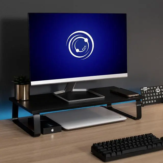 Alt view image 4 of 8 - VIVO Black Wood 24" Wide Desktop Stand Ergonomic Monitor, Keyboard, TV Riser and Desk Tabletop Organizer (STAND-V000D)