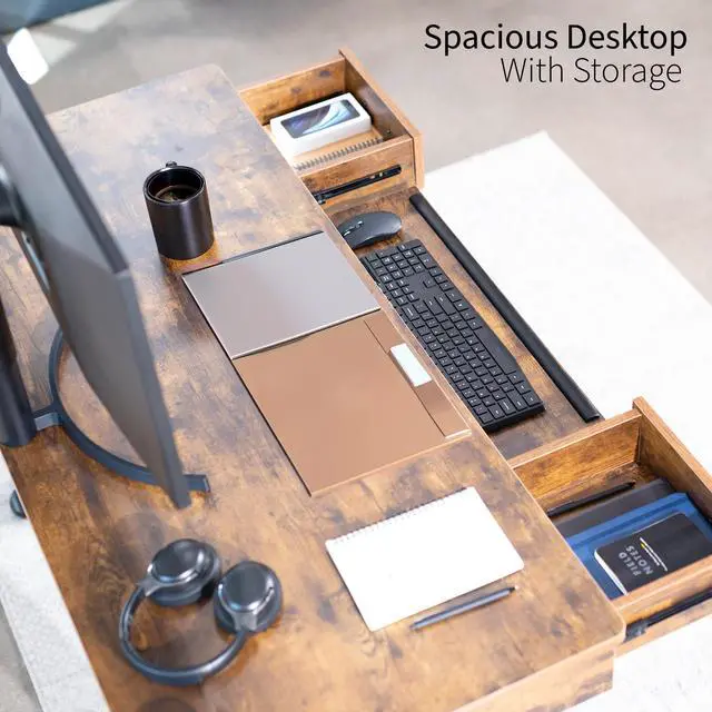 Alt view image 3 of 7 - VIVO Electric 55 x 24 Desk with Rear-set Legs, Vintage Brown Top, White Frame