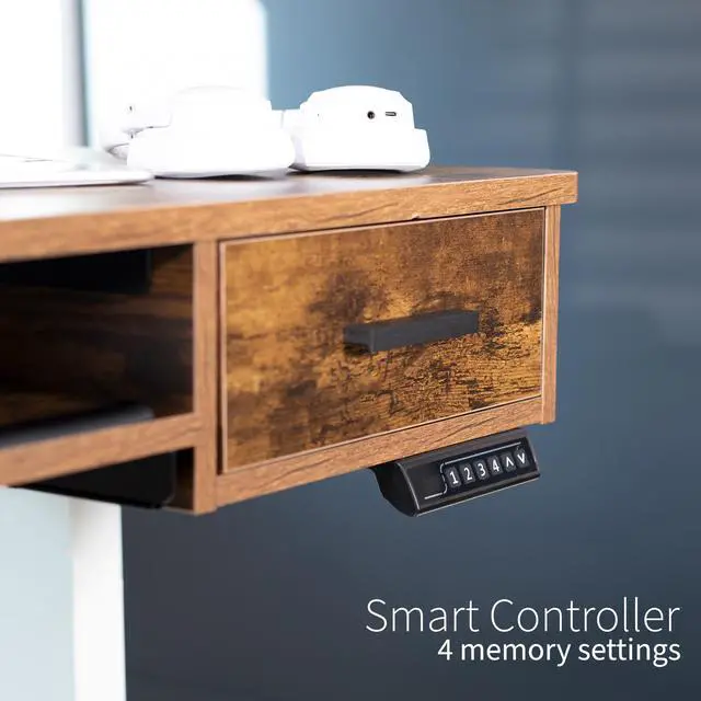 Alt view image 6 of 7 - VIVO Electric 55 x 24 Desk with Rear-set Legs, Vintage Brown Top, White Frame