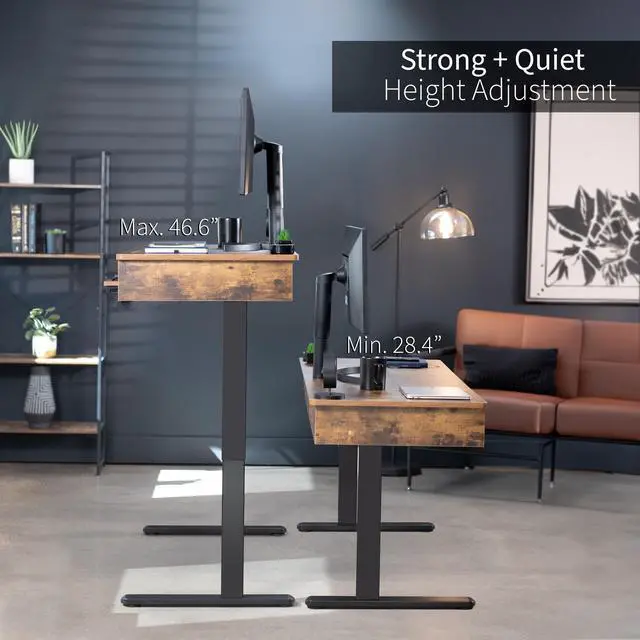 Alt view image 4 of 7 - VIVO Electric 55 x 24 Desk with Rear-set Legs, Vintage Brown Top, White Frame