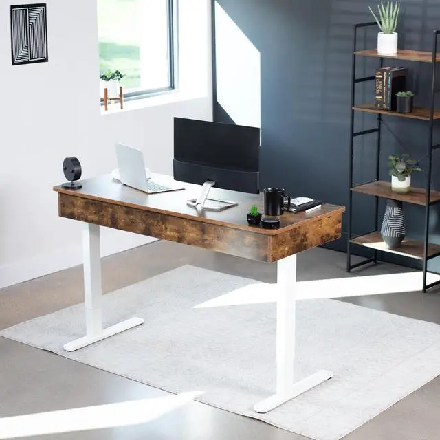 Alt view image 7 of 7 - VIVO Electric 55 x 24 Desk with Rear-set Legs, Vintage Brown Top, White Frame