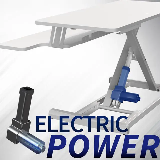Alt view image 4 of 7 - VIVO White Electric 36" Standing Desk Monitor Riser, Dual Arm Sit Stand Tabletop
