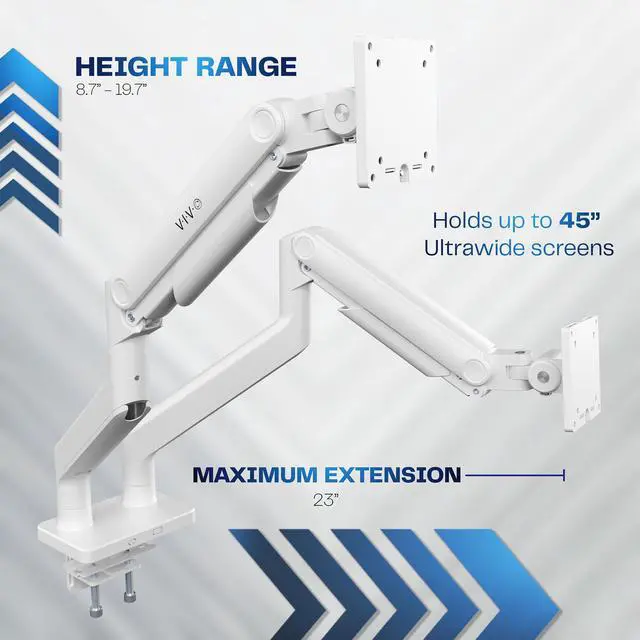 Alt view image 3 of 7 - VIVO White Tension Spring Dual Ultra Wide Monitor Mount, Up to 45" Computer Screens