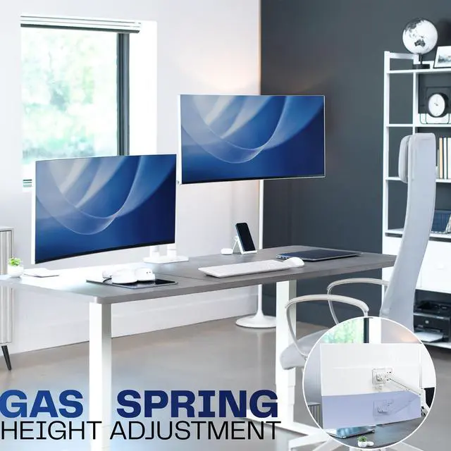 Alt view image 5 of 7 - VIVO White Tension Spring Dual Ultra Wide Monitor Mount, Up to 45" Computer Screens